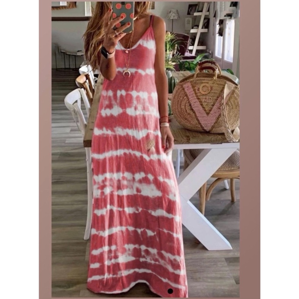 Pink and white tie dye maxi